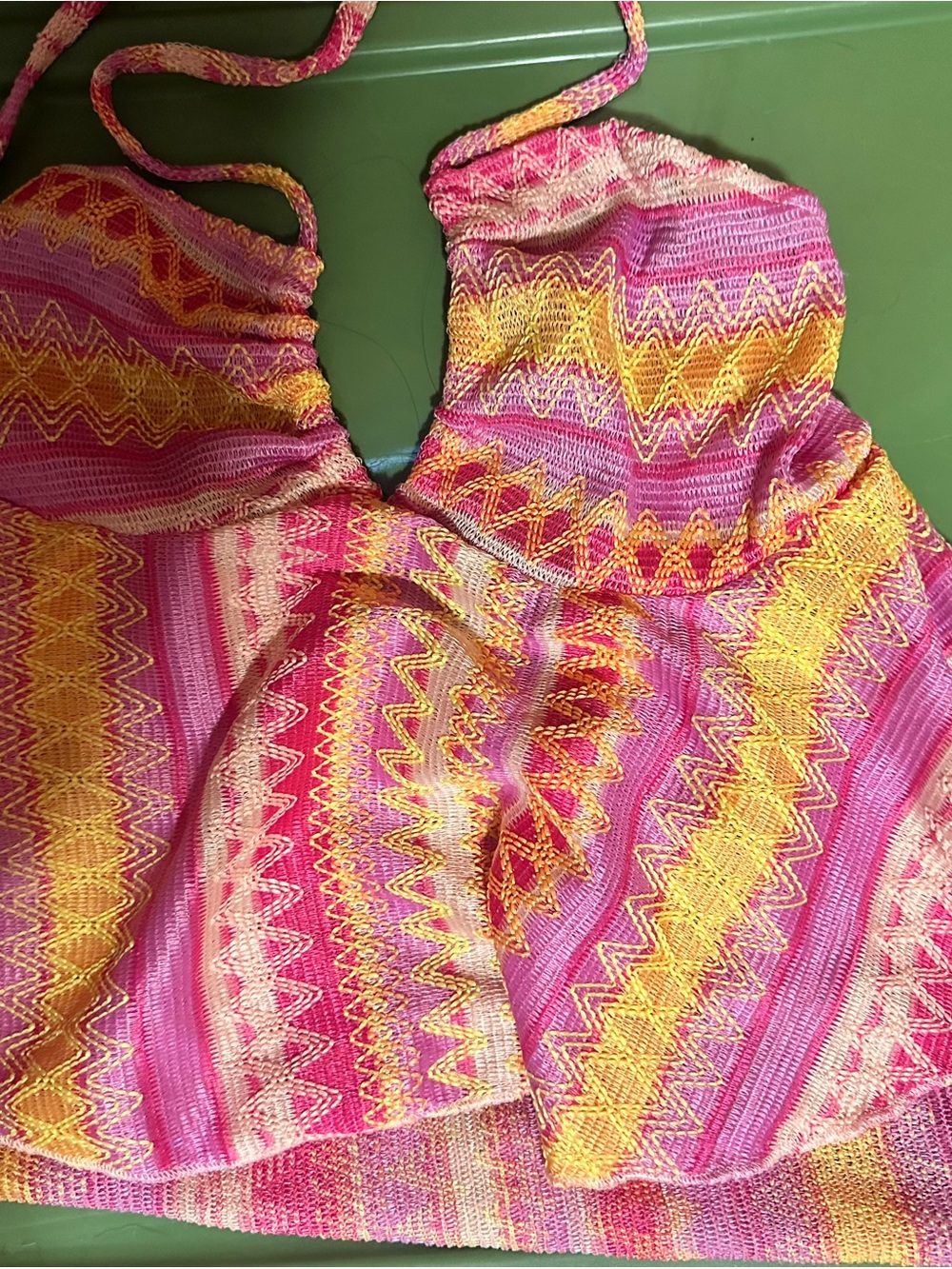 Pink & Yellow Zigzag Knit Halter Top